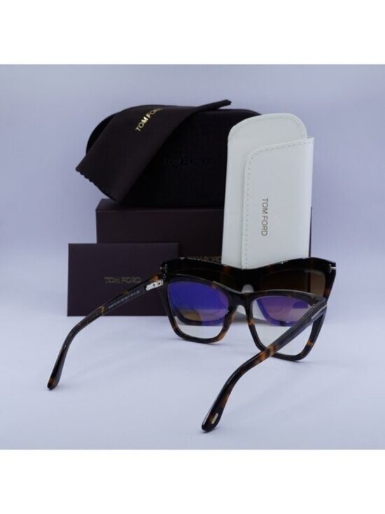 Tom Ford FT5971-B 052 Eyeglasses Havana with Clip-On 54mm Cat Eye Frame